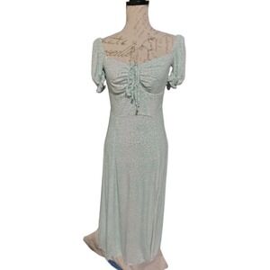 Dark Pink London Mint Green Milkmaid Maxi Dress 6 Animal Polka Dot Print Boho